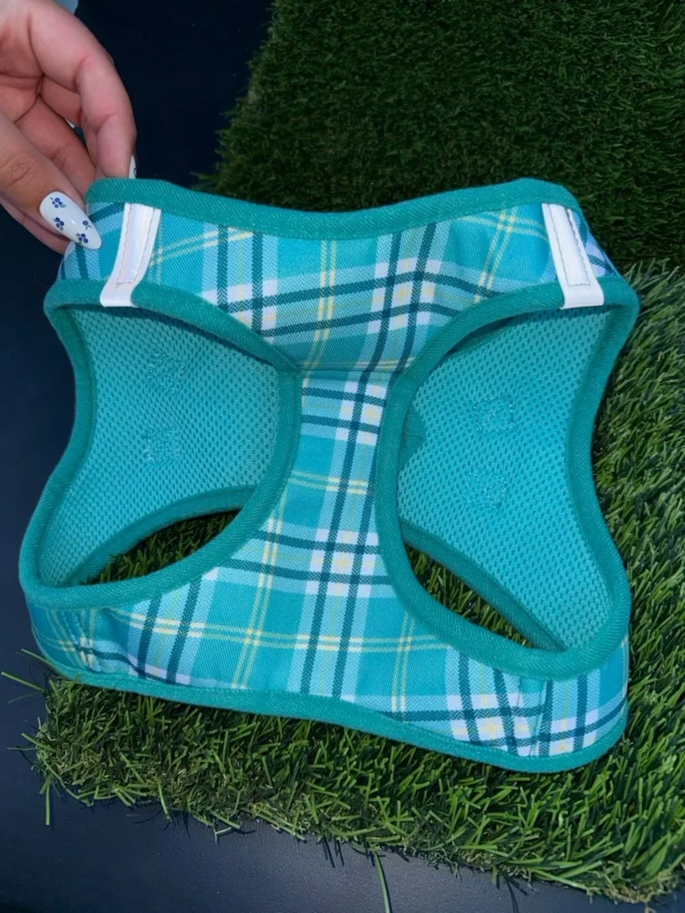 Teal Plaid Dog Harness and Rope Leash Set - Durable Comfort for Daily Walks🐾🌟💚